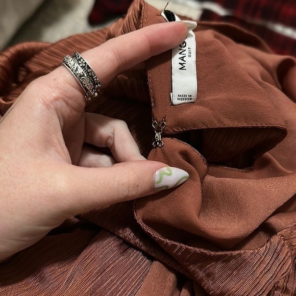 Mango Suit Shiny Burnt Orange Ribbed Flowy Layered Maxi Dress - Picture 7 of 10